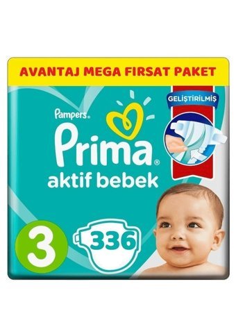 Prima Aktif Bebek 3 Numara Cırtlı Bebek Bezi 336 Adet