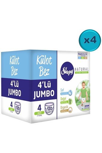 Sleepy Natural 4 Numara Organik Külot Bebek Bezi 480 Adet