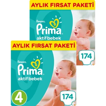 Prima Aktif Bebek 4 Numara Cırtlı Bebek Bezi 348 Adet