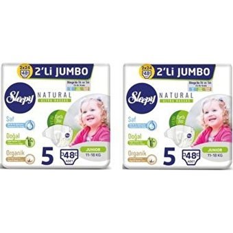 Sleepy Natural 5 Numara Organik Cırtlı Bebek Bezi 2x48 Adet
