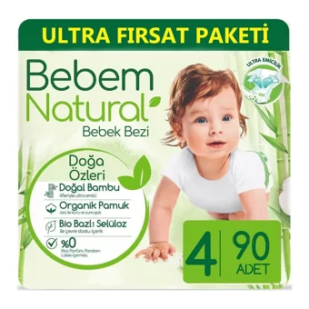 Bebem Natural Doğa Özleri 4 Numara Organik Cırtlı Bebek Bezi 450 Adet