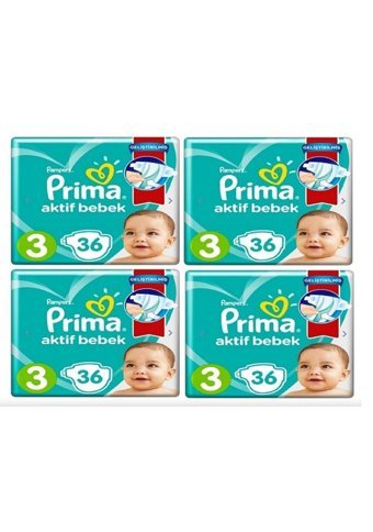 Prima Aktif Bebek 3 Numara Cırtlı Bebek Bezi 3x36 Adet