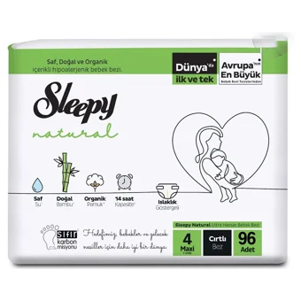 Sleepy Natural 4 Numara Organik Cırtlı Bebek Bezi 2x96 Adet