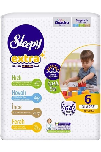 Sleepy Extra 6 + Numara Organik Cırtlı Bebek Bezi 4x64 Adet
