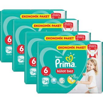 Prima Süper Fırsat Paketi 6 Numara Külot Bebek Bezi 136 Adet