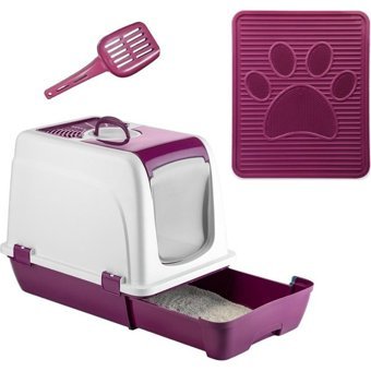 Milo Orta Boy Çekmeceli Kapalı Kedi Tuvaleti Paspas ve Kürek Hediyeli - Fuşya