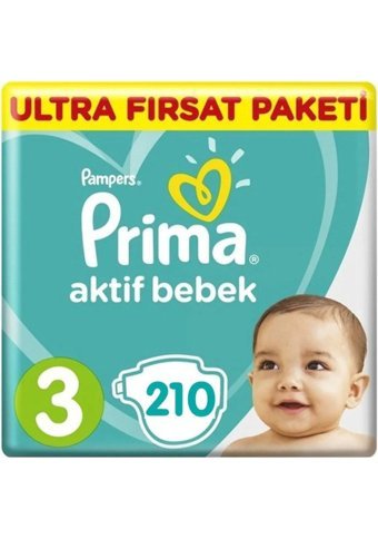Prima Aktif Bebek 3 Numara Cırtı Bebek Bezi 210 Adet