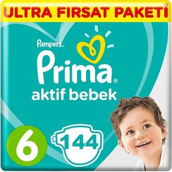 Prima Aktif Bebek Extra Large 6 Numara Cırtlı Bebek Bezi 3x36 Adet