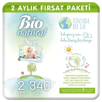 Sleepy Bio Natural 2 Numara Organik Cırtlı Bebek Bezi 340 Adet