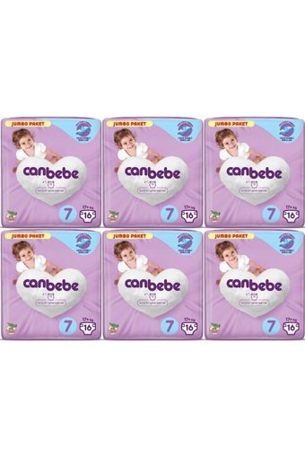 Canbebe Jumbo 7 Numara Bantlı Bebek Bezi 6x16 Adet