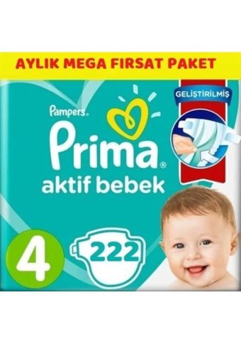 Prima Aktif Bebek 4 Numara Cırtlı Bebek Bezi 222 Adet