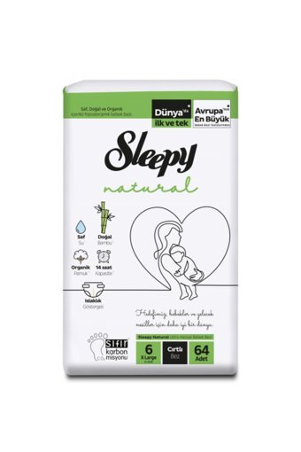 Sleepy Natural 6 Numara Organik Cırtlı Bebek Bezi 4x64 Adet