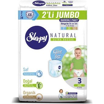 Sleepy Natural Ultra Hassas Midi 3 Numara Organik Külot Bebek Bezi 2x32 Adet