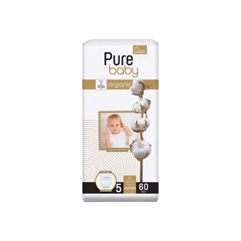 Pure Baby Organik 5 Numara Organik Cırtlı Bebek Bezi 60 Adet