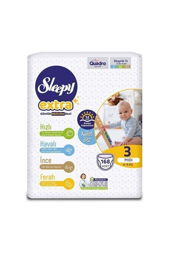 Sleepy Extra Günlük Aktivite Midi 3 Numara Külot Bebek Bezi 168 Adet