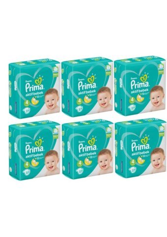 Prima Aktif Bebek 4 Numara Cırtlı Bebek Bezi 6x27 Adet