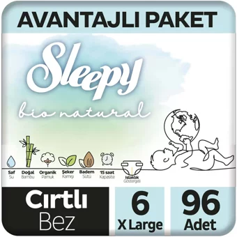 Sleepy Xlarge Avantajlı Paket 6 Numara Organik Cırtlı Bebek Bezi