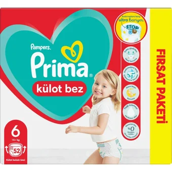 Prima Fırsat Paketi 6 Numara Külot Bebek Bezi 52 Adet