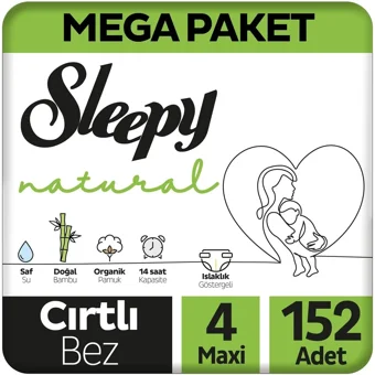 Sleepy Maxi Mega Paket 4 Numara Organik Cırtlı Bebek Bezi 152 Adet