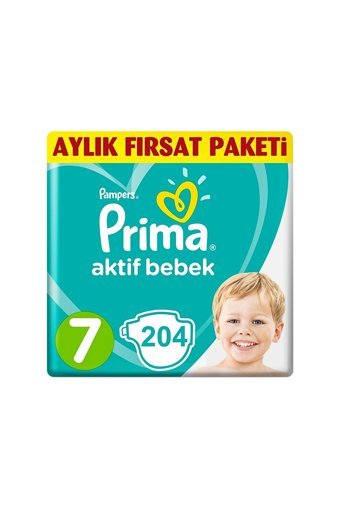 Prima Aktif Bebek 7 Numara Cırtlı Bebek Bezi 204 Adet