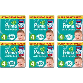 Prima Aktif Bebek 4 Numara Cırtlı Bebek Bezi 6x80 Adet
