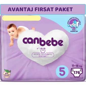 Canbebe Junior Avantaj Paket 5 Numara Bantlı Bebek Bezi 2x88 Adet