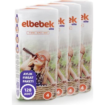 Elbebek Elite Maxi 4 Numara Cırtlı Bebek Bezi 128 Adet