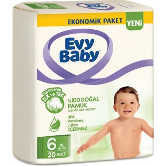 Evy Baby Ekonomik Paket 6 Numara Cırtlı Bebek Bezi 20 Adet