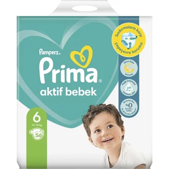 Prima Aktif Bebek Extra Large 6 Numara Cırtlı Bebek Bezi 56 Adet