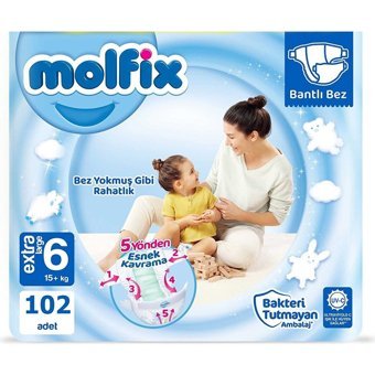 Molfix 3D Extra Large 6 Numara Cırtlı Bebek Bezi 102 Adet