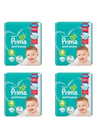 Prima Aktif Bebek 4 Numara Cırtlı Bebek Bezi 4x24 Adet