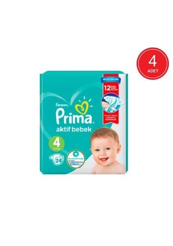 Prima Aktif Bebek 4 Numara Cırtlı Bebek Bezi 4x24 Adet