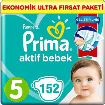 Prima Aktif Bebek 5 Numara Cırtlı Bebek Bezi 152 Adet