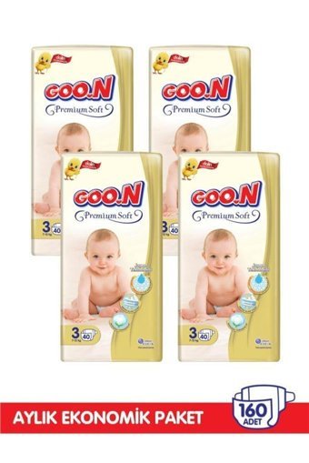 Goon Premium Soft 3 Numara Bantlı Bebek Bezi 160 Adet