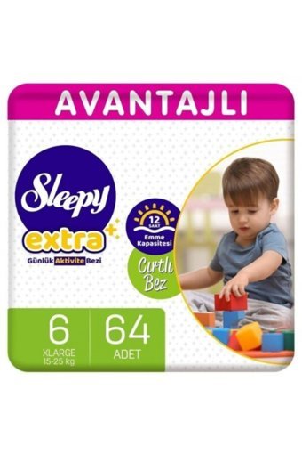 Sleepy Extra 6 + Numara Organik Cırtlı Bebek Bezi 64 Adet