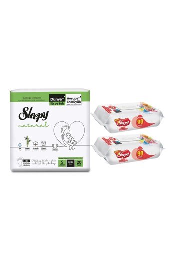 Sleepy Natural 5 Numara Organik Cırtlı Bebek Bezi 90 Adet