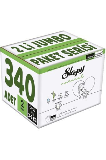 Sleepy Natural Mini Jumbo 2 Numara Organik Cırtlı Bebek Bezi 5x68 Adet