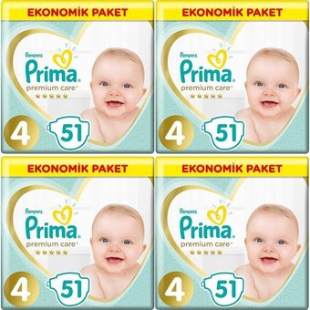 Prima Premium Care 4 Numara Cırtlı Bebek Bezi 204 Adet