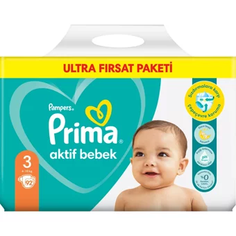 Prima Aktif Bebek Midi 3 Numara Cırtlı Bebek Bezi 92 Adet