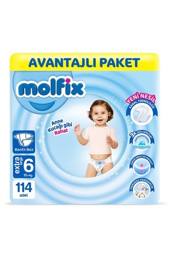Molfix Anne Kucağı Gibi 6 Numara Cırtlı Bebek Bezi 114 Adet