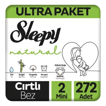Sleepy Natural 2 Numara Organik Cırtlı Bebek Bezi 272 Adet