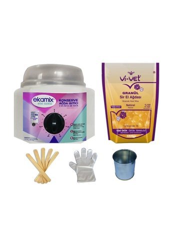 Ekamix 1+1 Boncuk Ağda Makinesi + Naturel Boncuk Ağda + Spatula + Eldiven