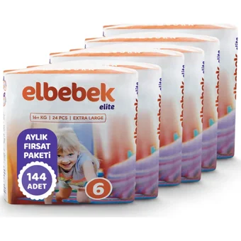 Elbebek Elite Extra Large 6 Numara Cırtlı Bebek Bezi 144 Adet