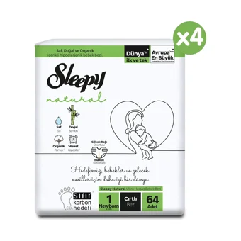Sleepy Natural 1 Numara Organik Cırtlı Bebek Bezi 256 Adet