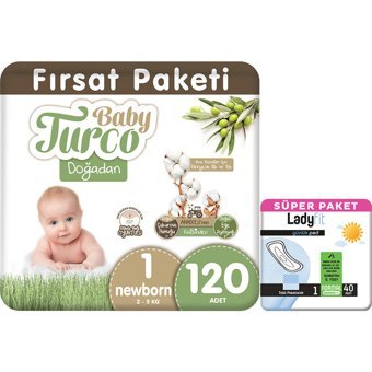 Baby Turco Doğadan XLarge 6 Numara Cırtlı Bebek Bezi 60 Adet + Günlük Ped Normal 40 Adet