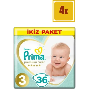 Prima Premium Care 3 Numara Cırtlı Bebek Bezi 4x36 Adet