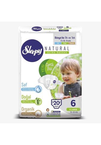 Sleepy Xlarge 6 Numara Organik Cırtlı Bebek Bezi 20 Adet
