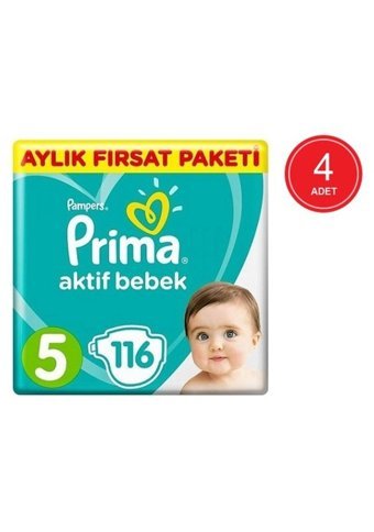 Prima Aktif Bebek Junior 5 Numara Cırtlı Bebek Bezi 4x116 Adet
