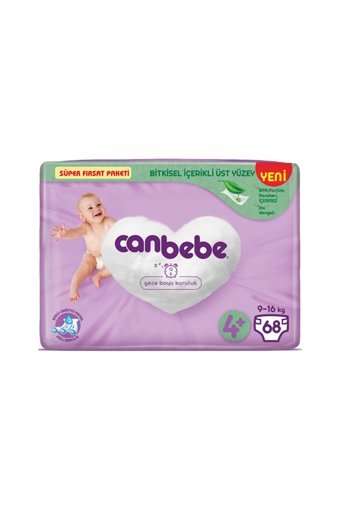 Canbebe 4 + Numara Bantlı Bebek Bezi 3x68 Adet