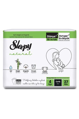 Sleepy Natural Maxi 4 Numara Organik Cırtlı Bebek Bezi 27 Adet